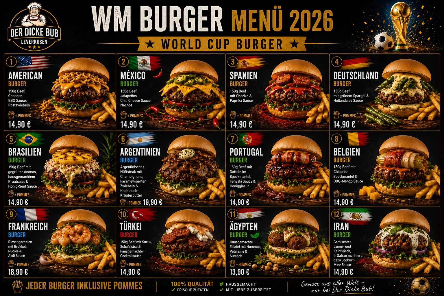 WM-Burger Menü 2026 — World Cup Burger Plakat von Der dicke Bub
